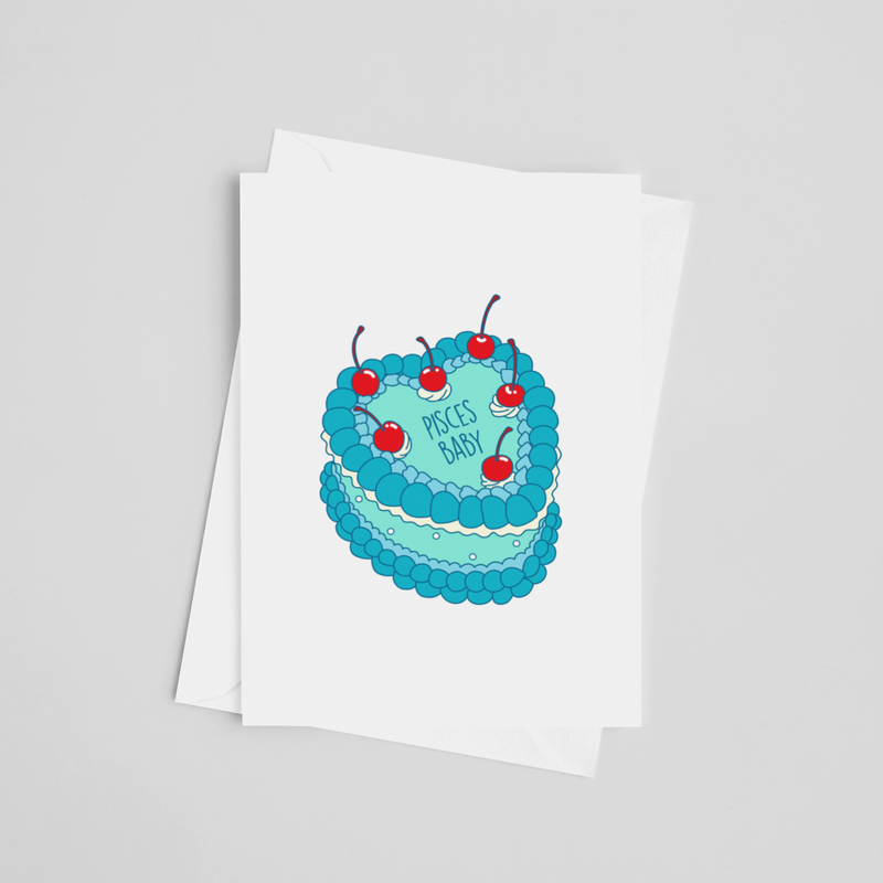 Pisces Zodiac Cake Birthday Greeting Card