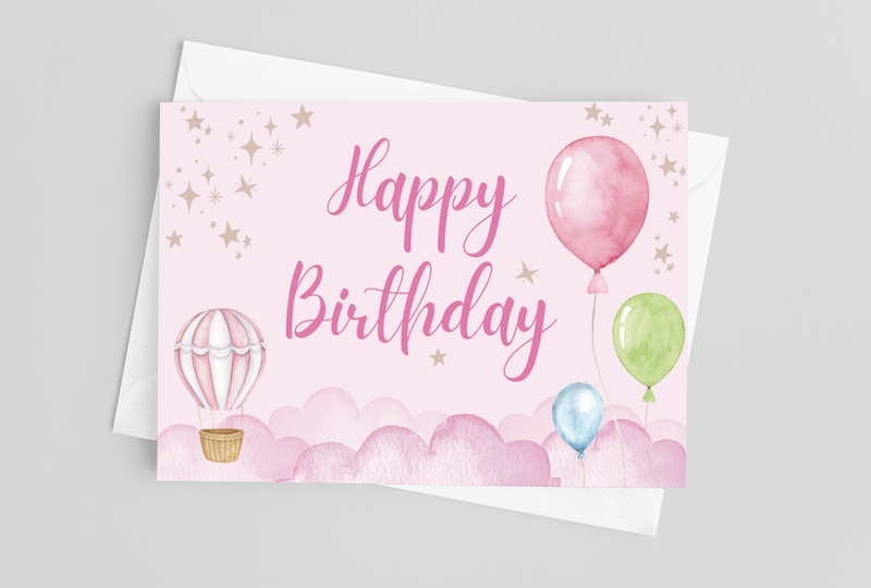 Happy Birthday Pink Air Balloon Greeting Card