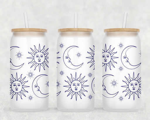 Sun and Moon Celestial Frosted Can Glass with Lid + Straw - LOCAL FIXTURE