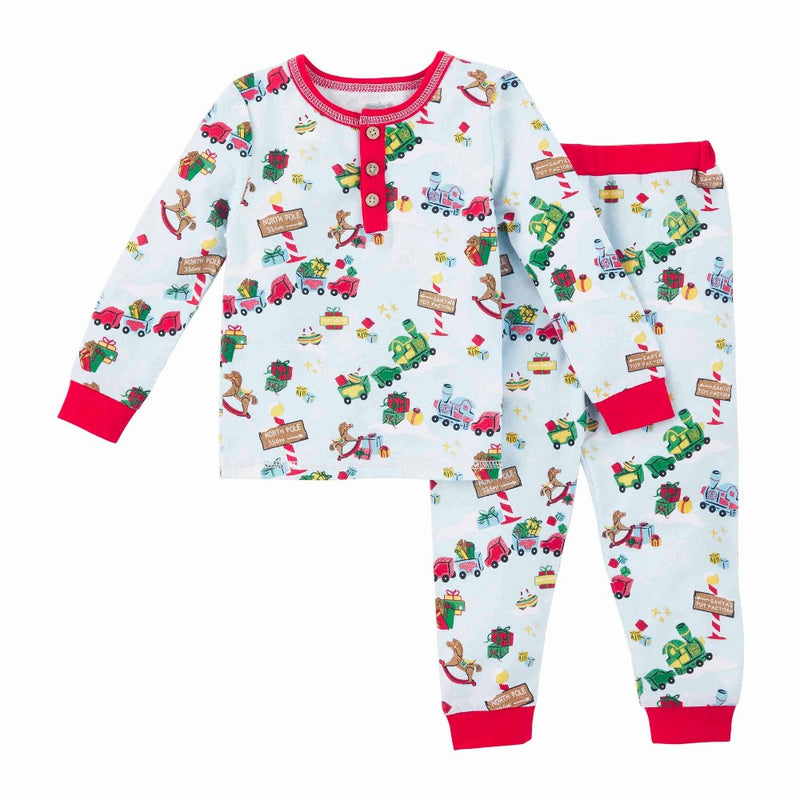 Mud Pie BABY CLOTHES BLUE TOYLAND CHRISTMAS TODDLER PAJAMA SET