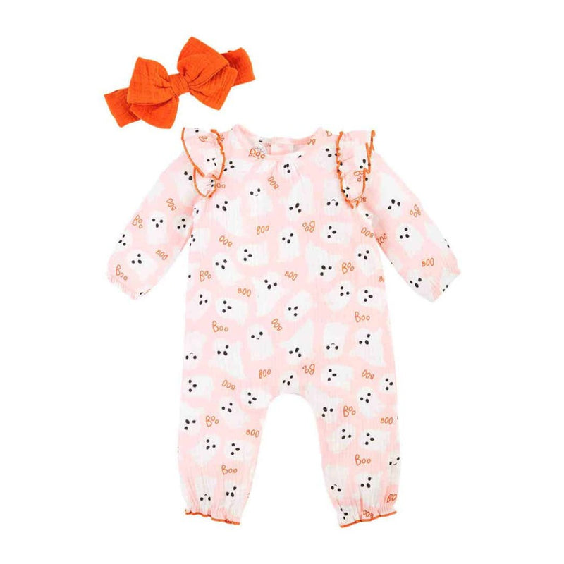 Mud Pie BABY CLOTHES Pink Ghost Bodysuit Set