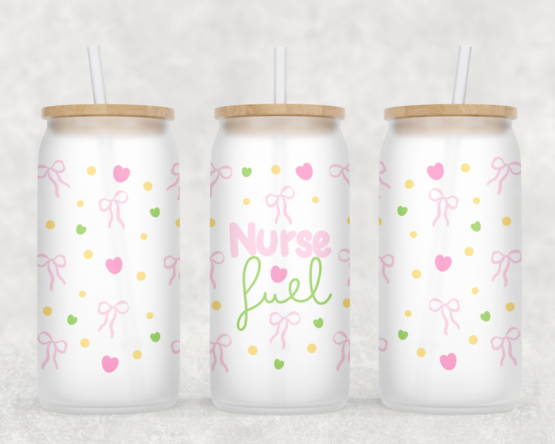 Nurse Fuel Can Glass With Lid + Straw