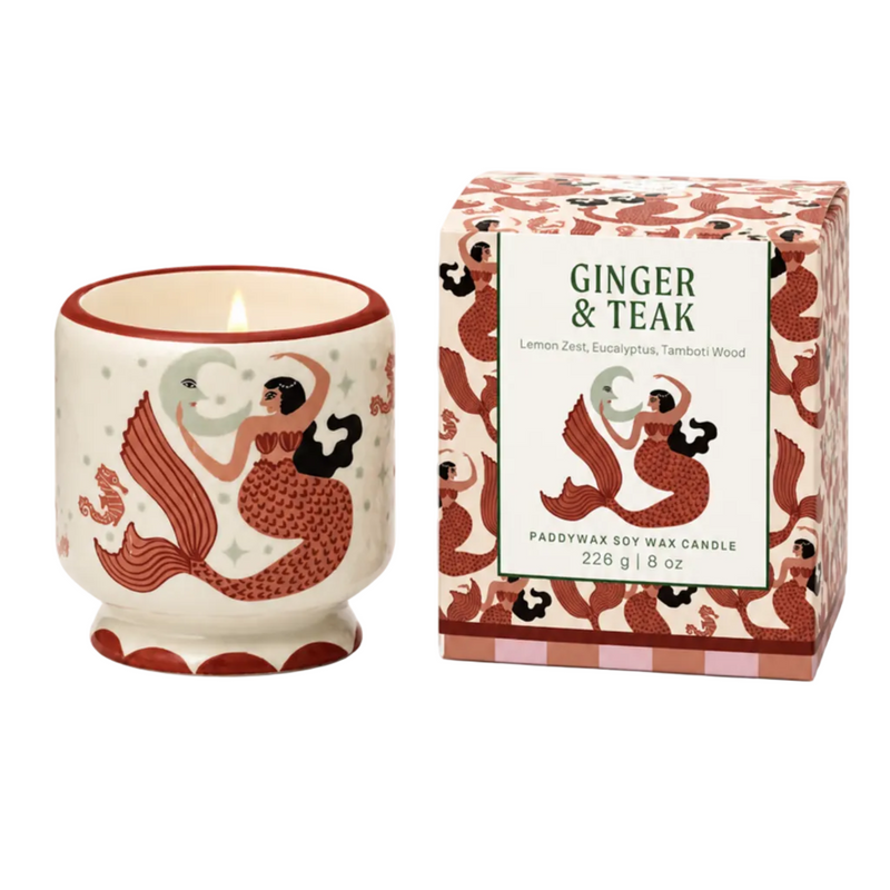 Paddywax A Dopo Mermaid and Moon 8 oz ceramic candle in Ginger and Teak