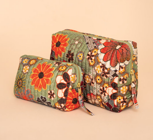 POWDER DESIGN INC CLOTHING Quilted Vanity Bag | 70s Kaleidoscope Floral, Sage