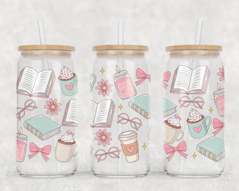 Reading Essentials Coquette Can Glass with Lid + Straw