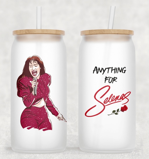 JOYSMITH TUMBLERS Anything for Selenas Frosted Can Glass with Lid + Straw