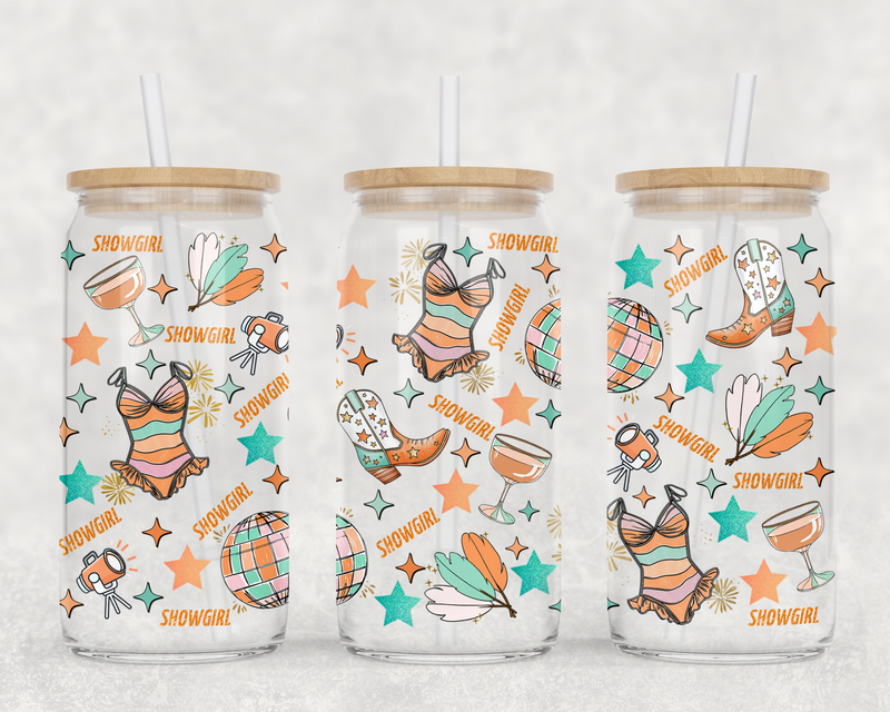 Showgirl Can Glass With Lid + Straw