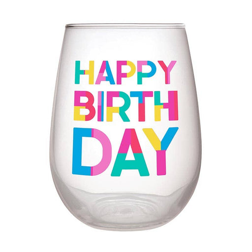 SLANT COLLECTIONS WINE GLASS Stemless Wine Glass - Happy Birthday Block