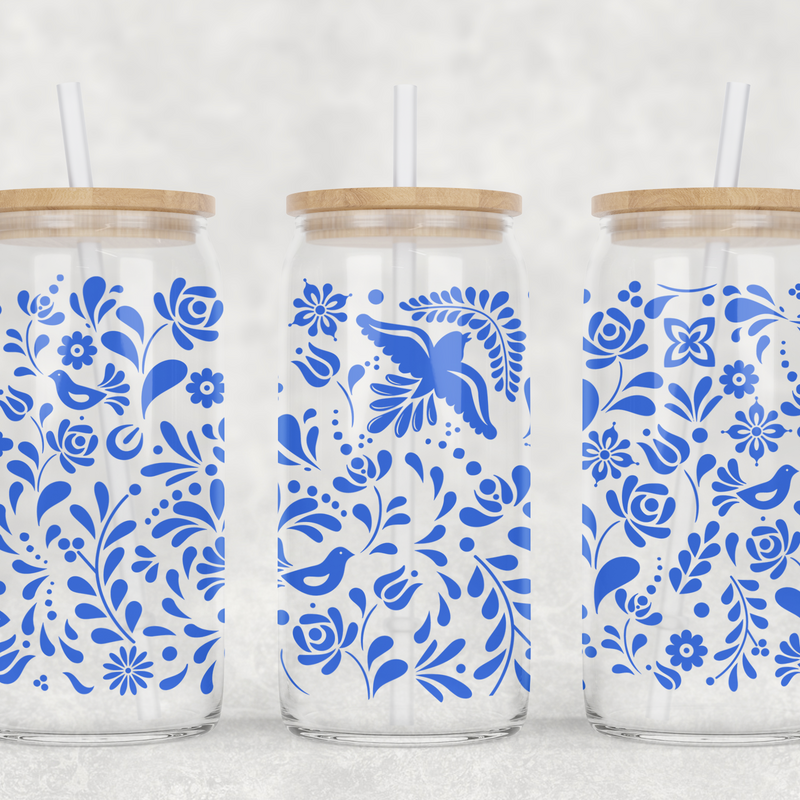 Talavera Can Glass With Lid + Straw