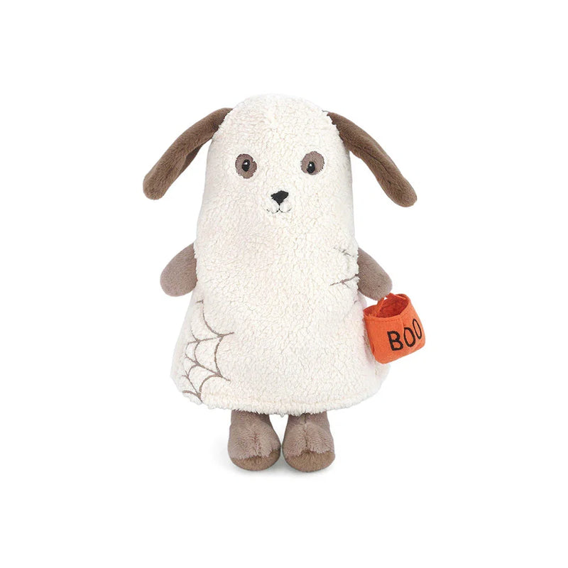 Mon Ami Trick or Treat Puppy plush in ghost costume with treat bucket