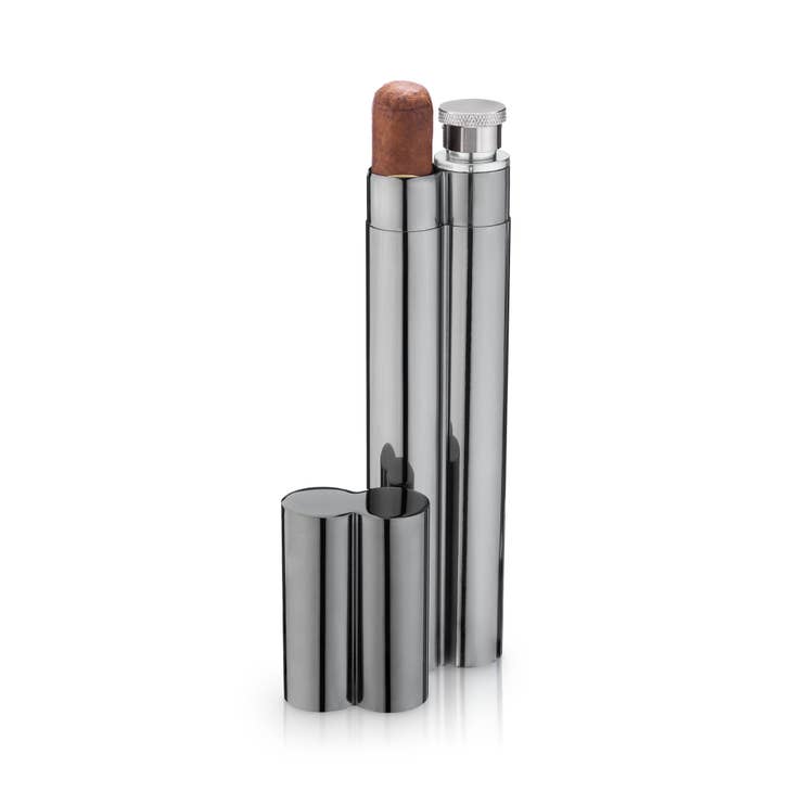 VISKI FLASKS Warren™ Gunmetal Cigar Holder and Flask