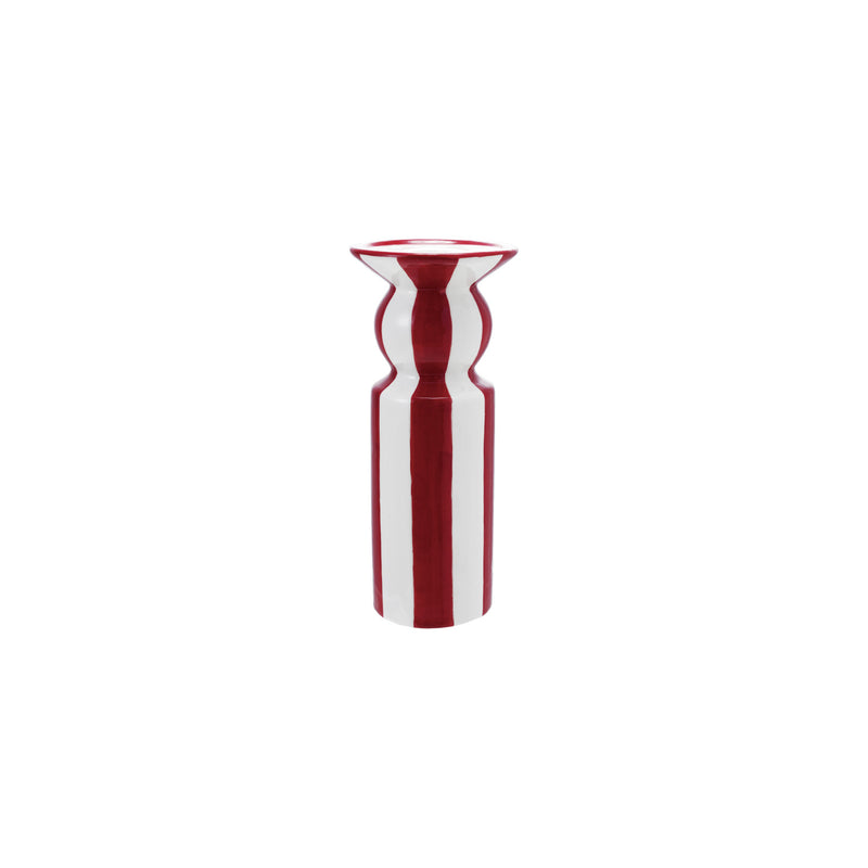 Hand-Painted Ceramic Striped Taper Holder, Red & White - Tall