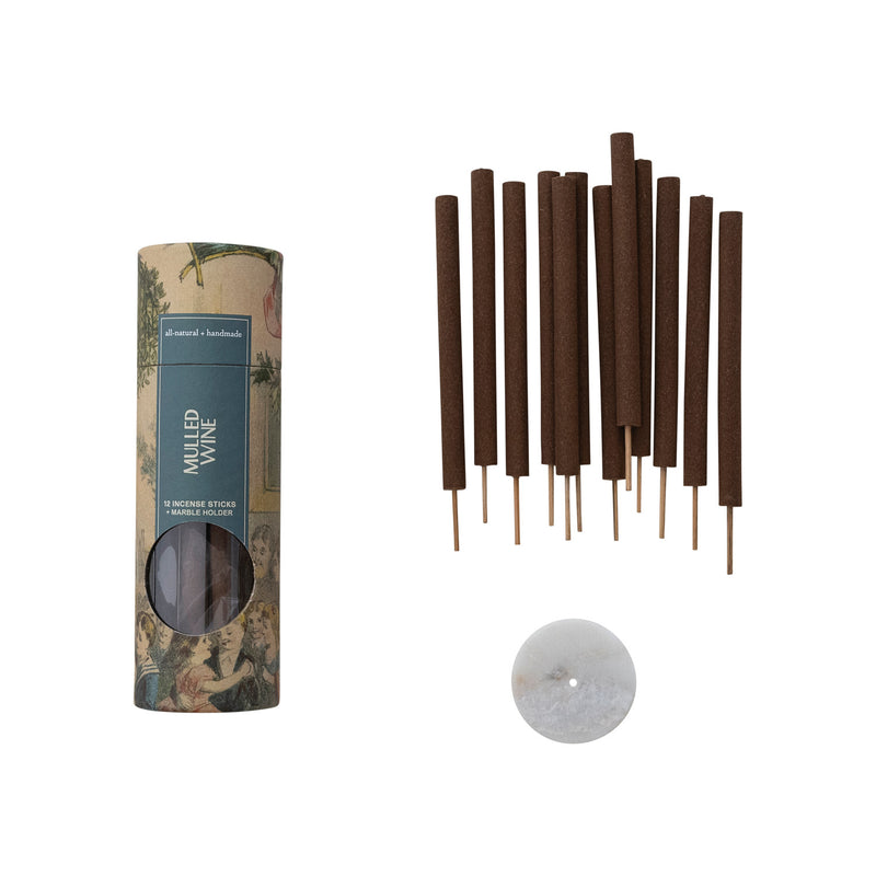 12 Piece All Natural Mulled Wine Incense Sticks in Tube with Incense Holder, Set of 13