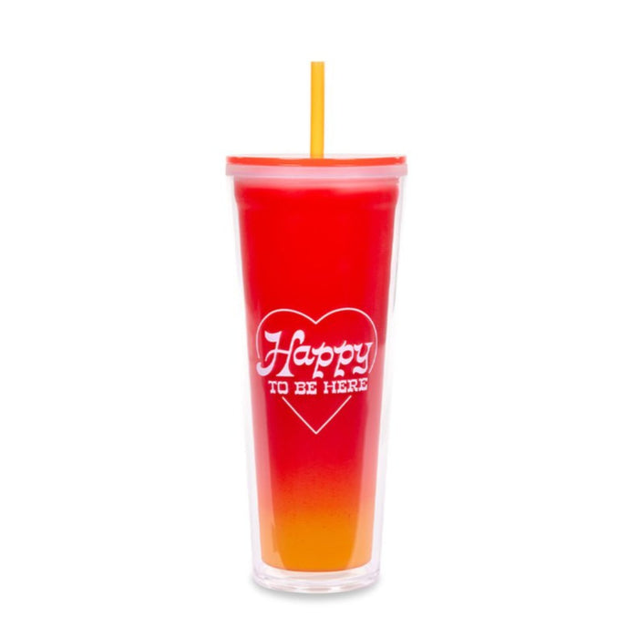 BAN.DO TUMBLERS COLOR CHANGING SIP SIP TUMBLER WITH STRAW - HAPPY TO BE HERE