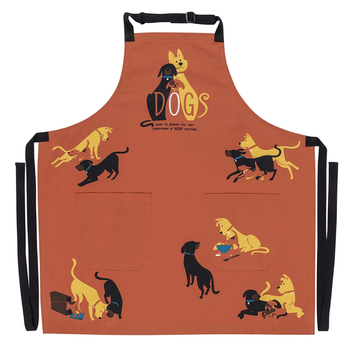 BLUE Q KITCHEN DOGS. HERE TO REMIND YOU THAT EVERYTHING IS VERY EXCITING APRON