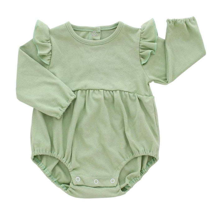 EMERSON AND FRIENDS BABY CLOTHES SAGE / 3-6M Long Sleeve Flutter Onesie