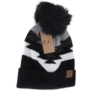 LF ACCESSORIES BEANIES Black Aztec Natural Faux Fur Pom C.C Beanie