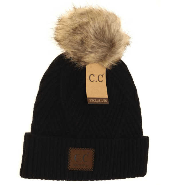 LF ACCESSORIES BEANIES BLACK Patch Heathered Pom CC Beanie