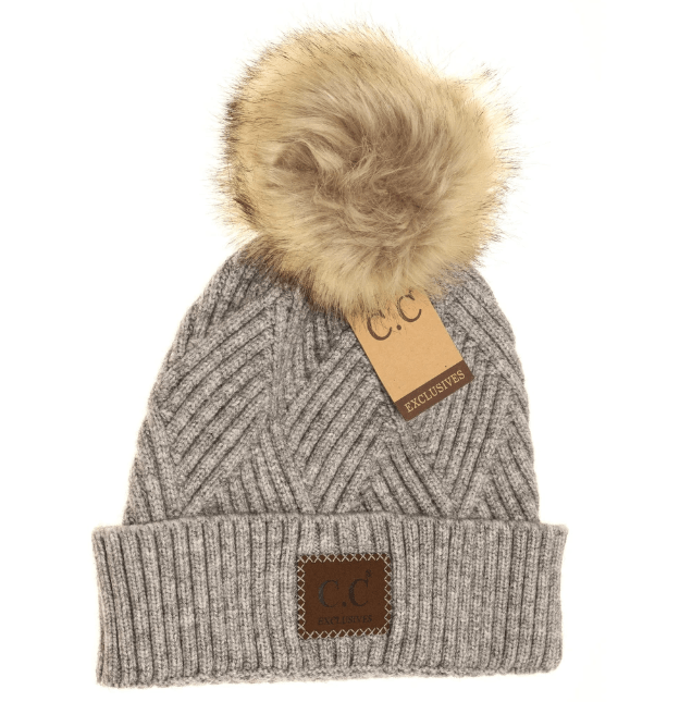 LF ACCESSORIES BEANIES LIGHT GREY MIX Patch Heathered Pom CC Beanie