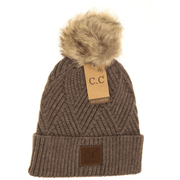 LF ACCESSORIES BEANIES TAUPE MIX Patch Heathered Pom CC Beanie