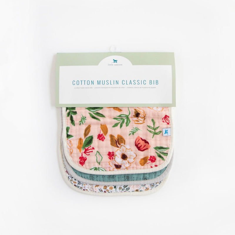 LITTLE UNICORN BIB Cotton Muslin Classic Bib 3 Pack | Vintage Floral Set