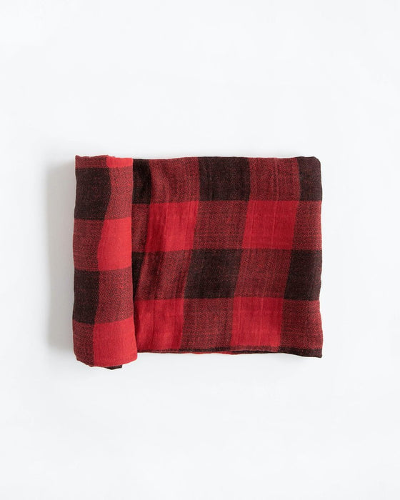LITTLE UNICORN SWADDLE Cotton Muslin Swaddle Blanket | Red Plaid