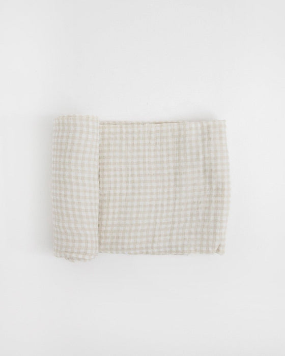 LITTLE UNICORN SWADDLE Cotton Muslin Swaddle Blanket | Tan Gingham