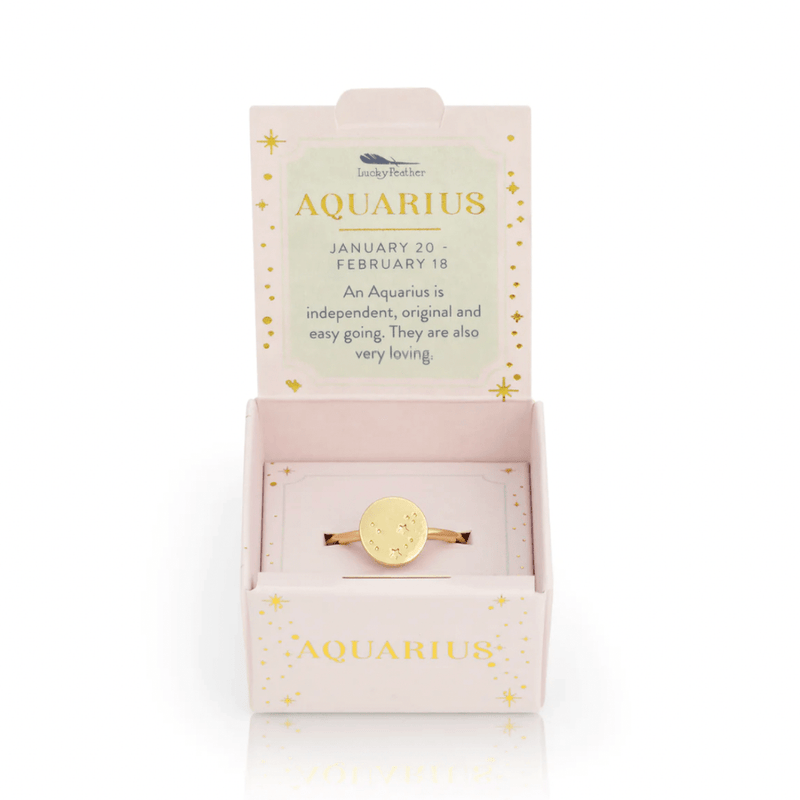 LUCKY FEATHER JEWELRY Aquarius Zodiac Signet Ring