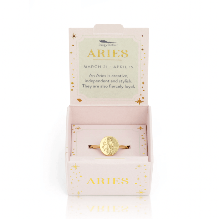 LUCKY FEATHER JEWELRY Aries Zodiac Signet Ring