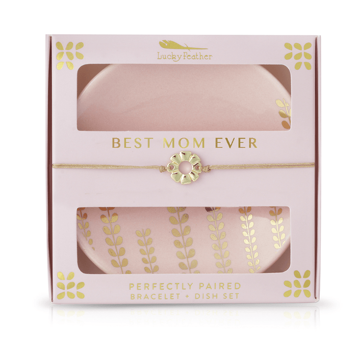 LUCKY FEATHER JEWELRY BEST MOM EVER Bracelet & Dish Set