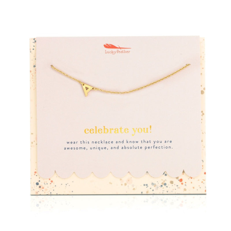 LUCKY FEATHER JEWELRY Celebrate Initial Necklace + Card Set