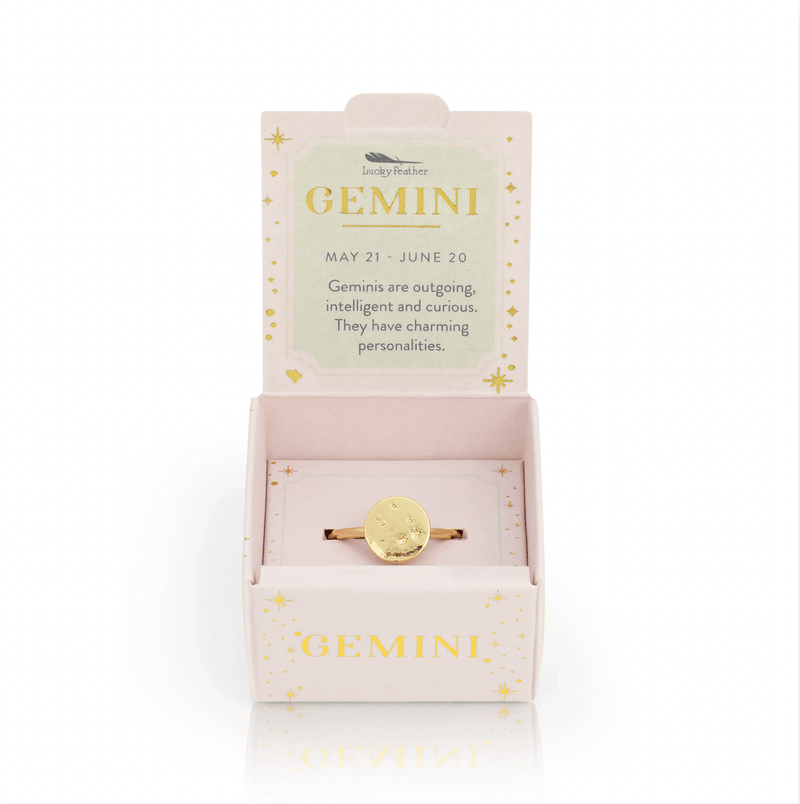 LUCKY FEATHER JEWELRY Gemini Zodiac Signet Ring