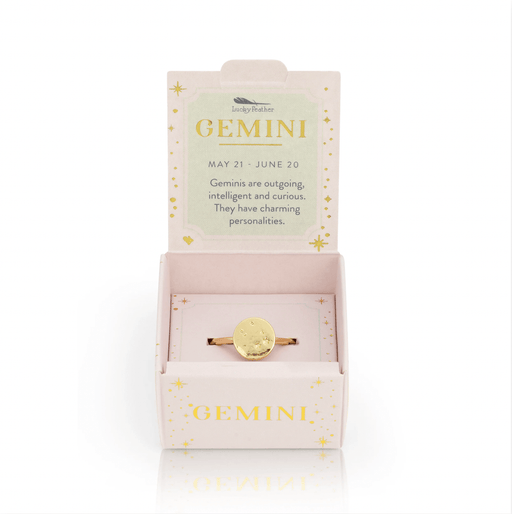 LUCKY FEATHER JEWELRY Gemini Zodiac Signet Ring