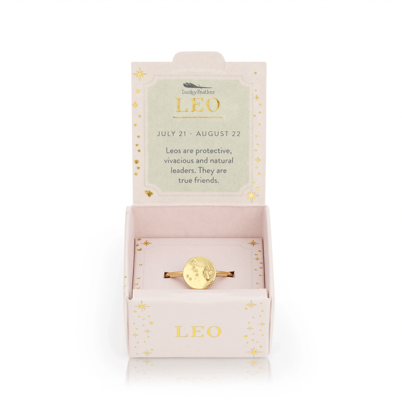 LUCKY FEATHER JEWELRY Leo Zodiac Signet Ring