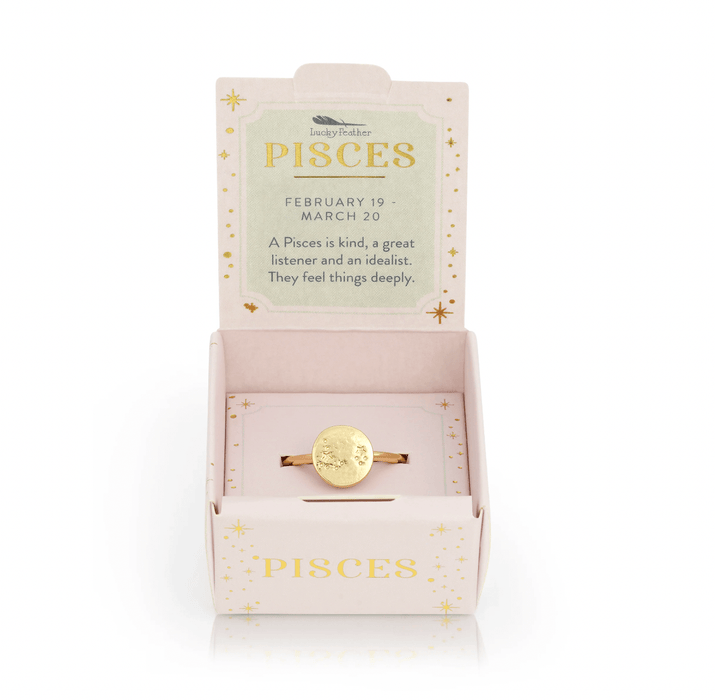 LUCKY FEATHER JEWELRY Pisces Zodiac Signet Ring