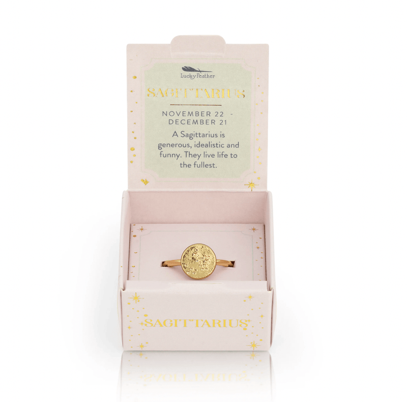 LUCKY FEATHER JEWELRY Sagittarius Zodiac Signet Ring