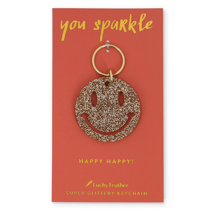 LUCKY FEATHER Keychain SMILEY FACE Glitter Keychains