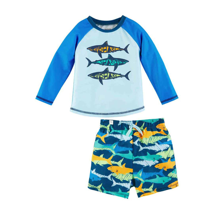 Mud Pie BABY CLOTHES Shark Rash Guard & Swim Trunk Set