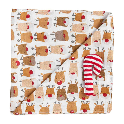 Mud Pie BABY SWADDLE REINDEER Christmas Swaddle & Rattle Sets