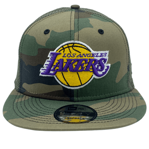NEW ERA HATS Los Angeles Lakers Camo 9Fifty Trucker Snapback