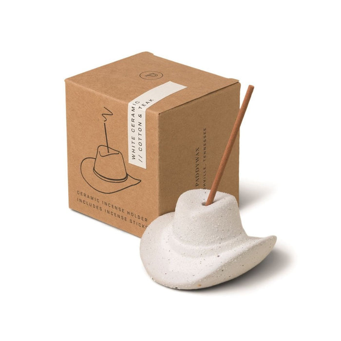 PADDYWAX CANDLE COWBOY HAT INCENSE HOLDER - WHITE, INCLUDES 100 CT OF SHORT INCENSE STICKS