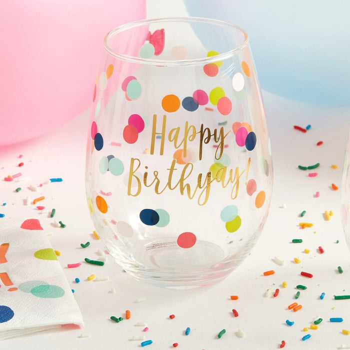 SLANT COLLECTIONS DRINK Stemless Wine Glass | Happy Birthyay!