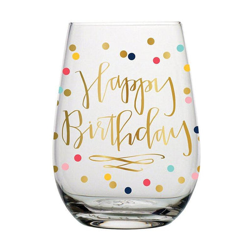 SLANT COLLECTIONS WINE GLASS Stemless Wine Glass | Happy Birthday Dots