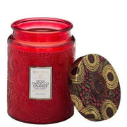 VOLUSPA LARGE EMBOSSED GLASS JAR CANDLE - GOJI TAROCCO ORANGE - LOCAL FIXTURE