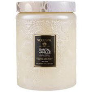 VOLUSPA LARGE EMBOSSED GLASS JAR CANDLE -  SANTAL VANILLE - LOCAL FIXTURE