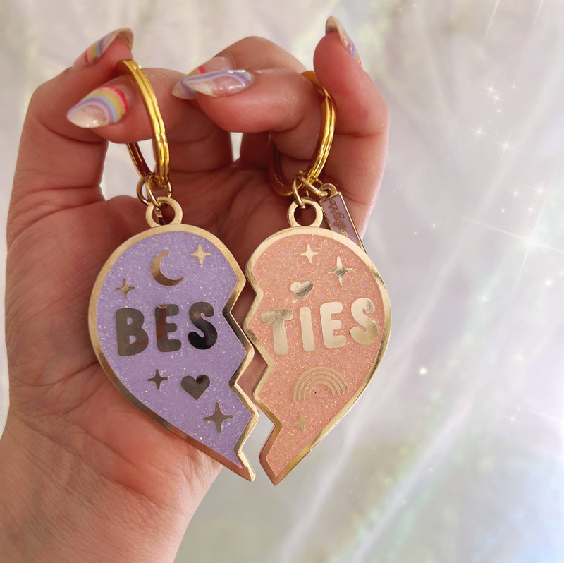 WILDFLOWER + CO. Keychain Besties Split Heart Keychain | Pink & Lilac